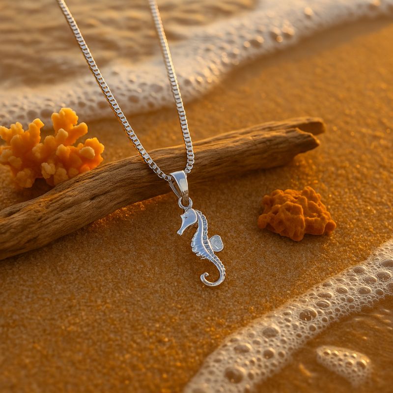 seahorse necklace-shell jewelry-silver necklace-golden necklace- ocean style necklace