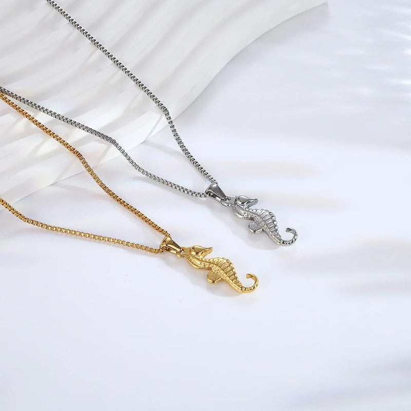 seahorse necklace-shell jewelry-silver necklace-golden necklace- ocean style necklace