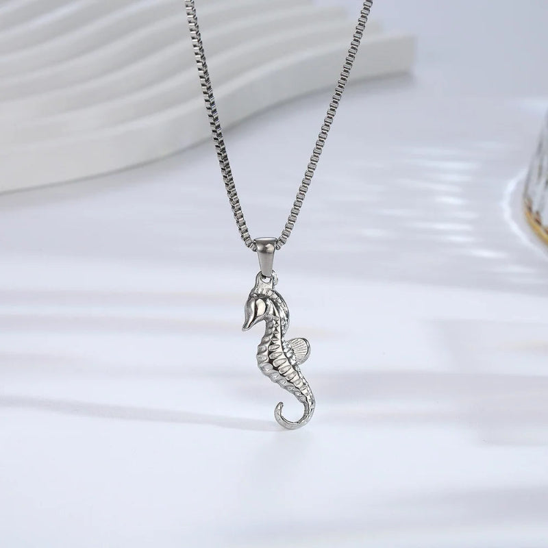 seahorse necklace-shell jewelry-silver necklace-golden necklace- ocean style necklace