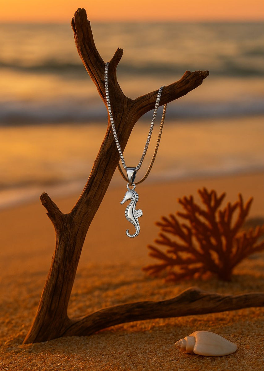 seahorse necklace-shell jewelry-silver necklace-golden necklace- ocean style necklace