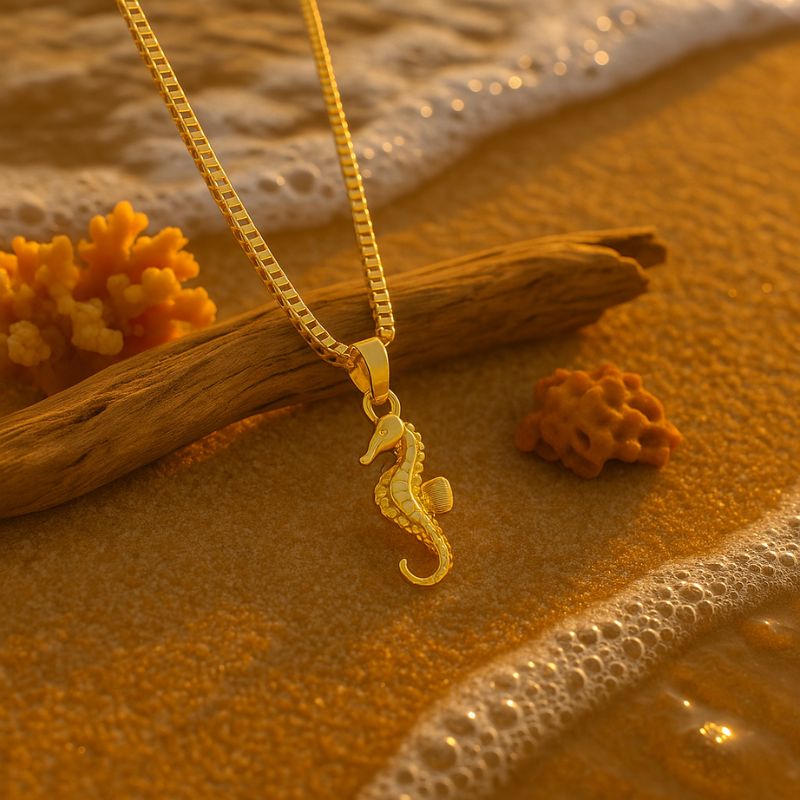 seahorse necklace-shell jewelry-silver necklace-golden necklace- ocean style necklace