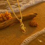 seahorse necklace-shell jewelry-silver necklace-golden necklace- ocean style necklace