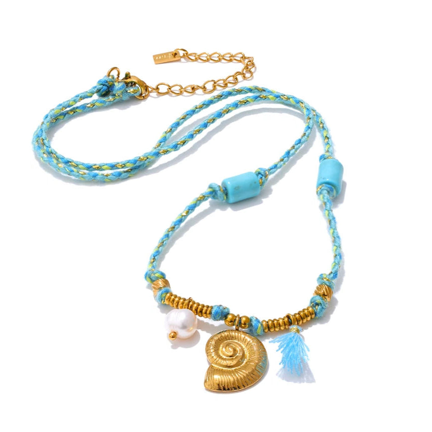 Nautilus_Gold_Shell_Pendant_Necklace- shell necklace-shell jewelry-turquoise necklace-nautilus charm shell necklace-boho style-beach outfit