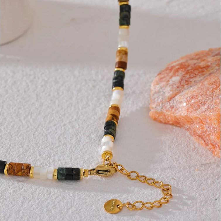 shell necklace-natural stone beaded necklace-gold beaded jewelry-shell jewelry-shell necklace-beaded necklace