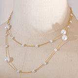 Ocean Whisper Double-Layer Pearl Necklace-layered pearl chain necklace-shellnecklace-shell jewelry-gold necklace-