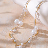 Ocean Whisper Double-Layer Pearl Necklace-layered pearl chain necklace-shellnecklace-shell jewelry-gold necklace-