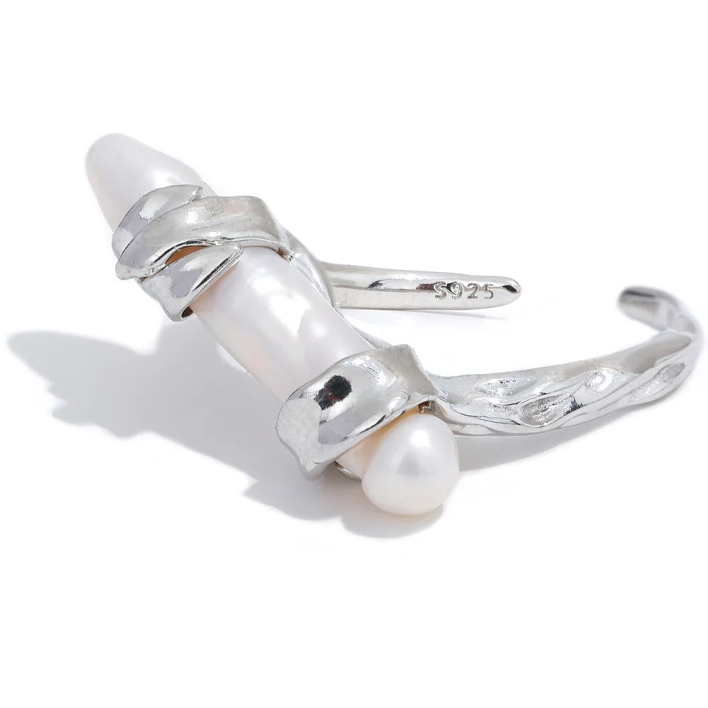 Oceanâs Whisper Ring-stunning Silver Wrapped Pearl Ring- beach style silver ring-bohemian silver ring-chic silver ring