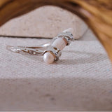 Oceanâs Whisper Ring-stunning Silver Wrapped Pearl Ring- beach style silver ring-bohemian silver ring-chic silver ring