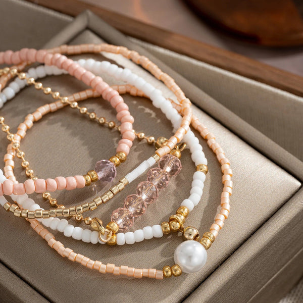 Pastel_Bead_Strand_Bracelets-shell jewelry-boho style-beach outfit-boho chic style-bohemian jewelry-coastal look-beach style