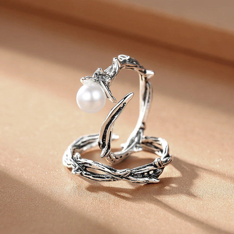 shell ring-pearl ring-silver ring-sterling silver ring-shell jewelry