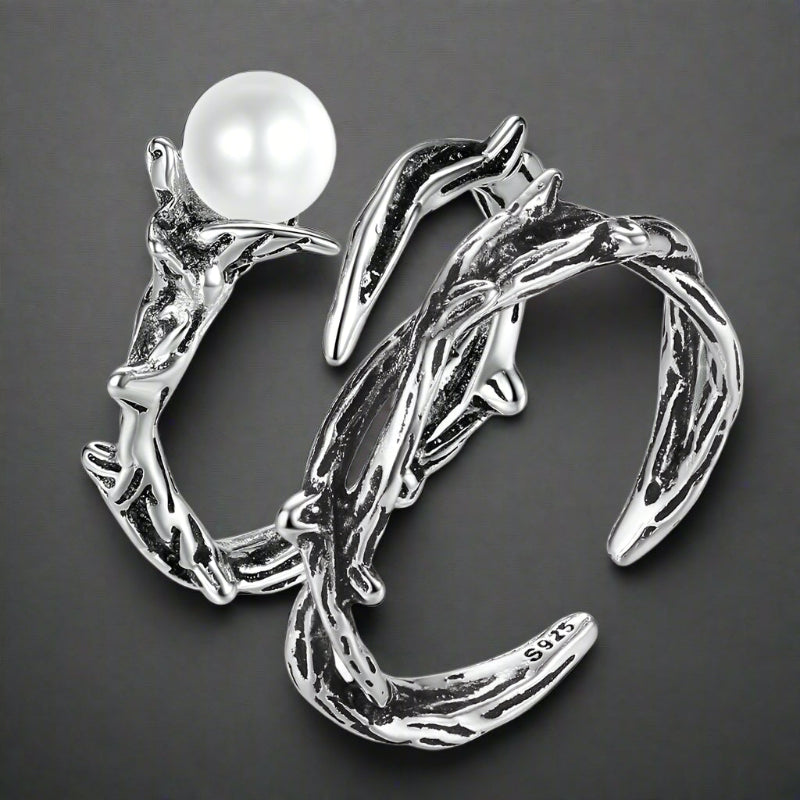 shell ring-pearl ring-silver ring-sterling silver ring-shell jewelry