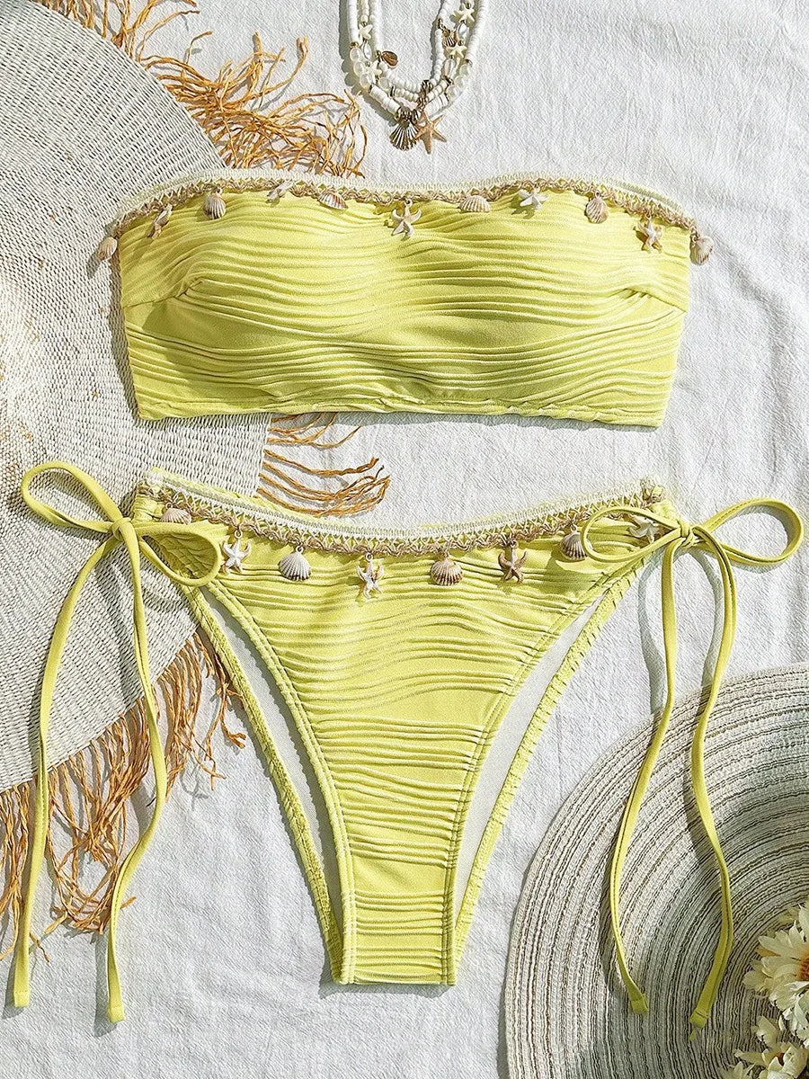 Shell-Adorned Bandeau Bikini Set
