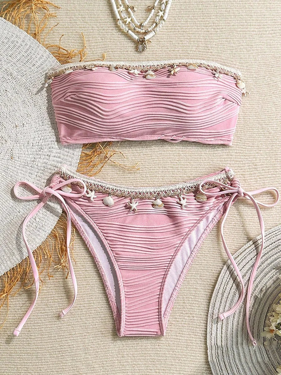 Shell-Adorned Bandeau Bikini Set