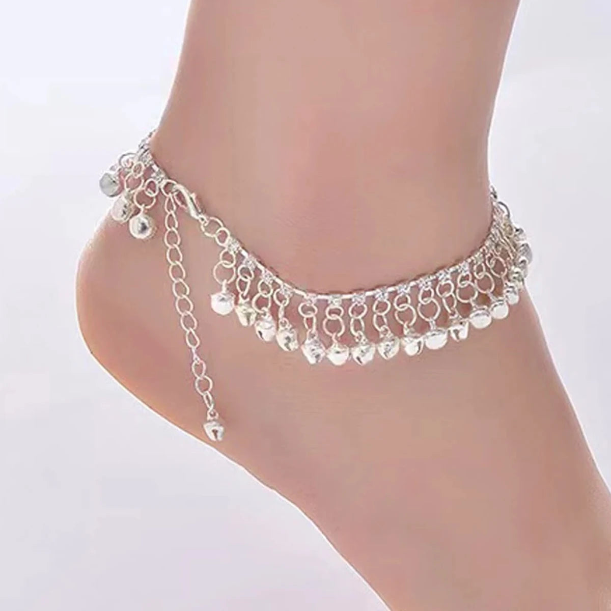 Silver Melody Bell Anklet – Boho Festival Foot Jewelry