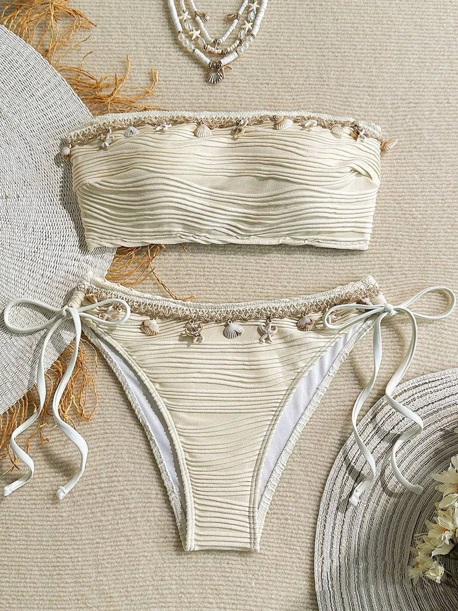 Shell-Adorned Bandeau Bikini Set