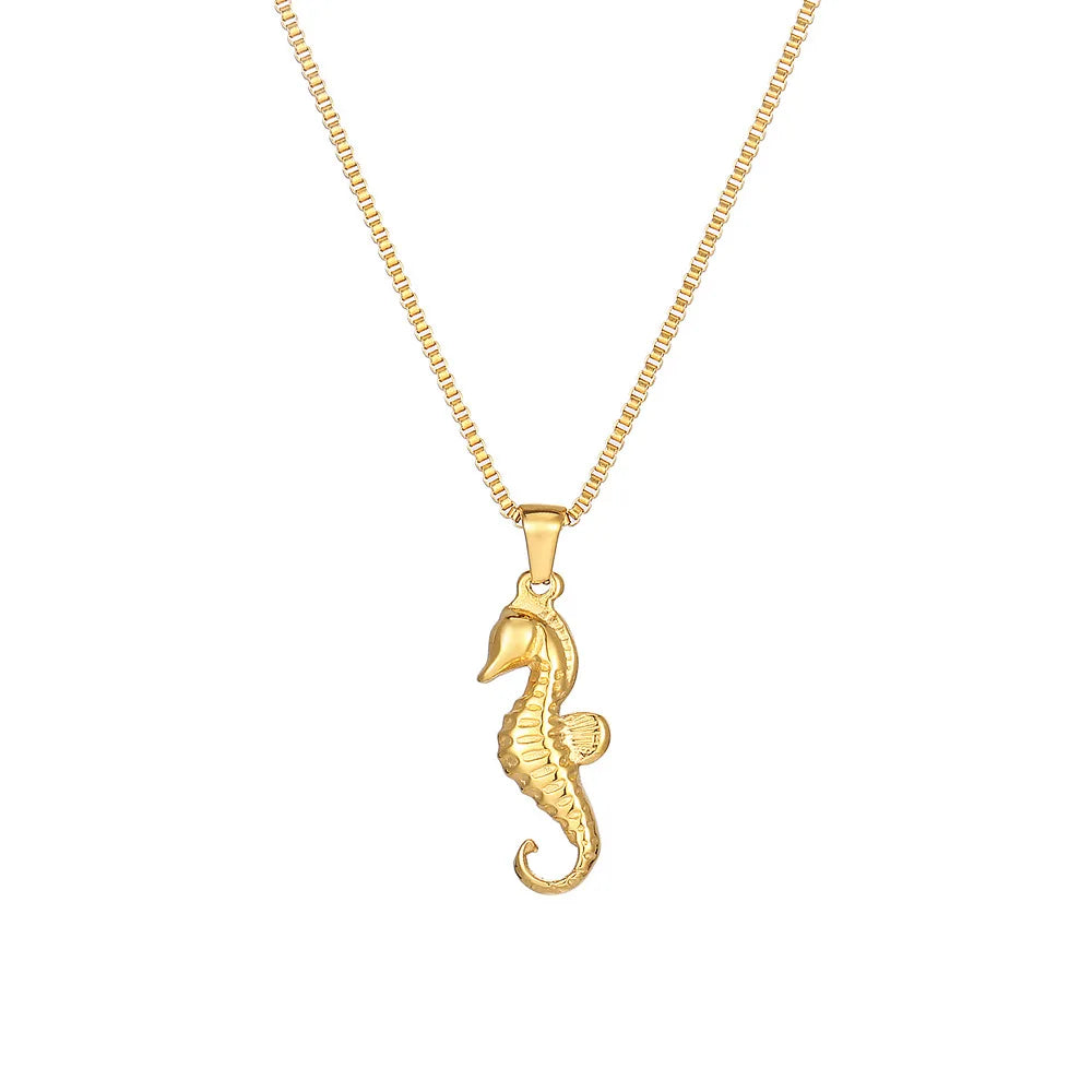 seahorse necklace-shell jewelry-silver necklace-golden necklace- ocean style necklace