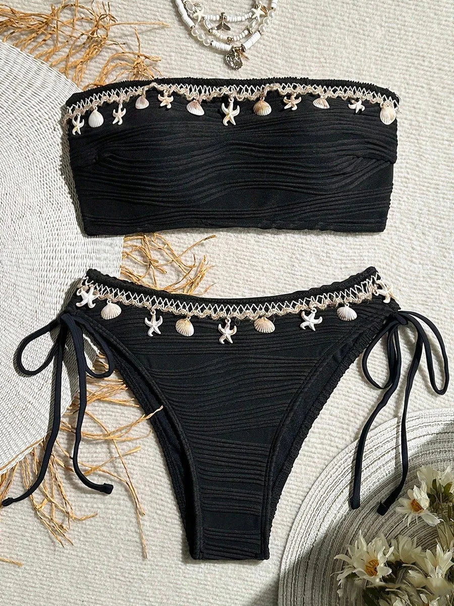 Shell-Adorned Bandeau Bikini Set