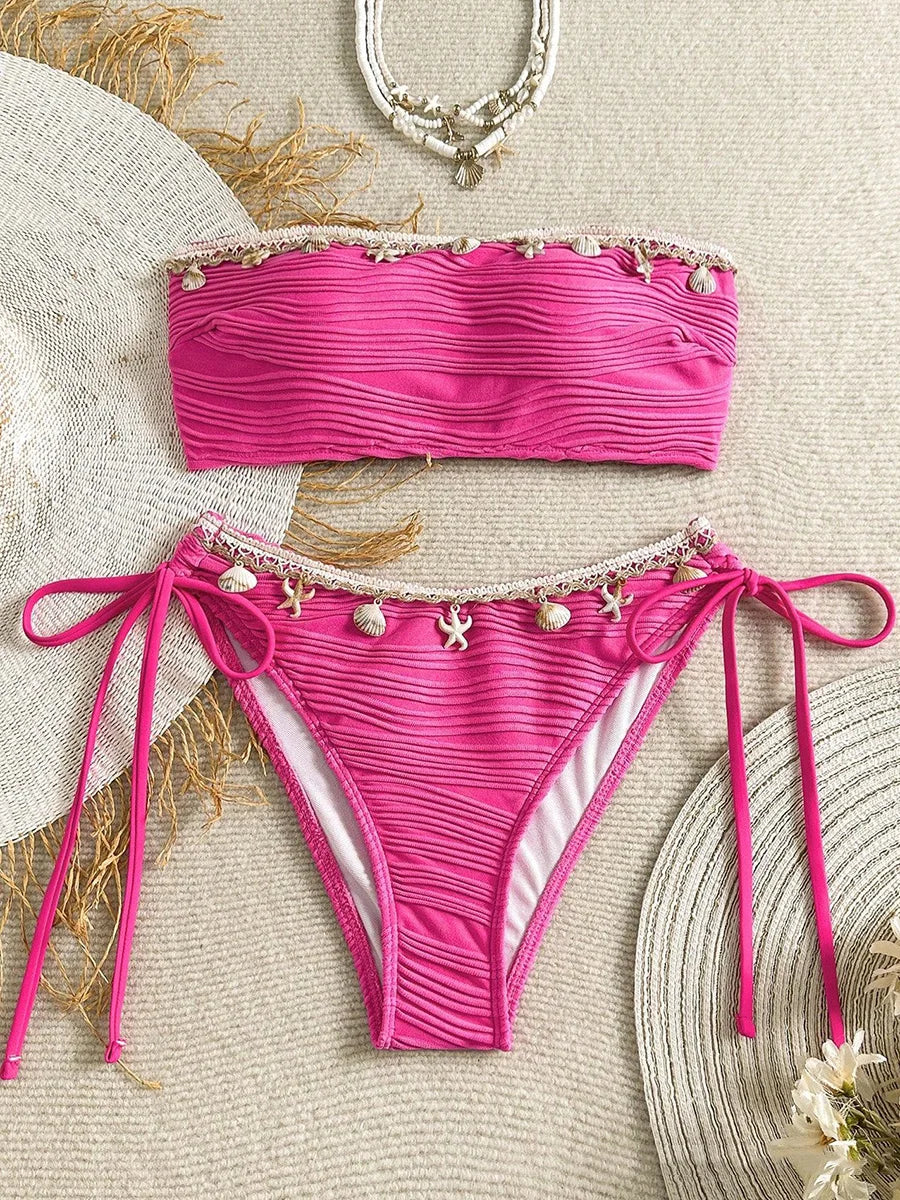 Shell-Adorned Bandeau Bikini Set