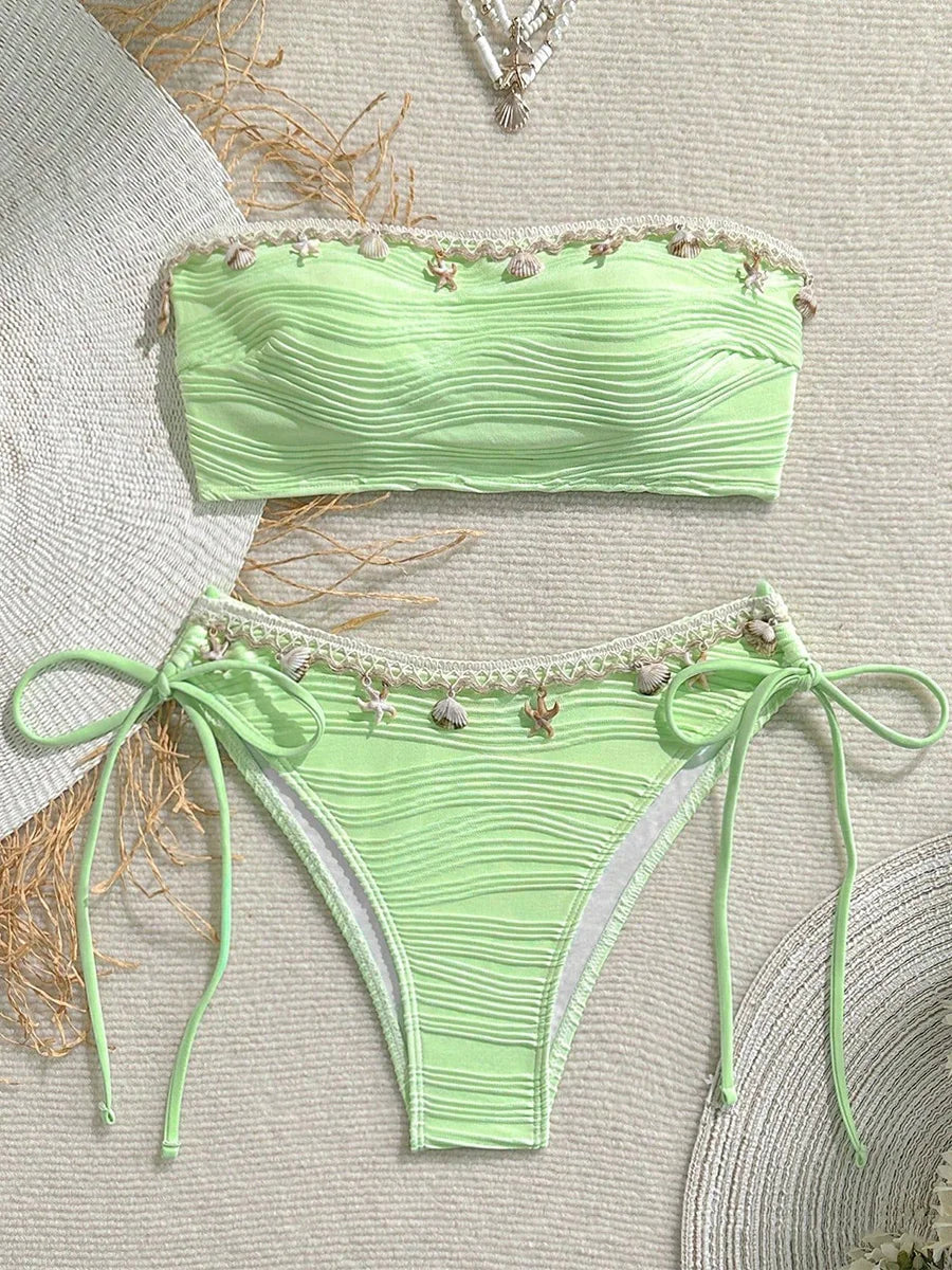 Shell-Adorned Bandeau Bikini Set