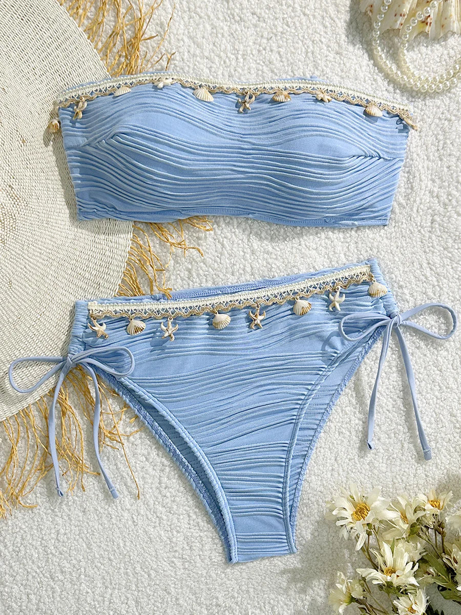 Shell-Adorned Bandeau Bikini Set