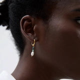 shell earrings- gold pearl earrings-Turquoise Hoop-  Pearl Drop Earrings-shell jewelry