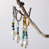 shell earrings- gold pearl earrings-Turquoise Hoop-  Pearl Drop Earrings-shell jewelry