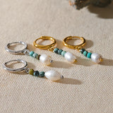 shell earrings- gold pearl earrings-Turquoise Hoop-  Pearl Drop Earrings-shell jewelry