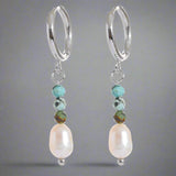 shell earrings- gold pearl earrings-Turquoise Hoop-  Pearl Drop Earrings-shell jewelry