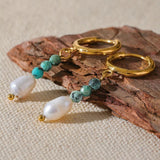 shell earrings- gold pearl earrings-Turquoise Hoop-  Pearl Drop Earrings-shell jewelry