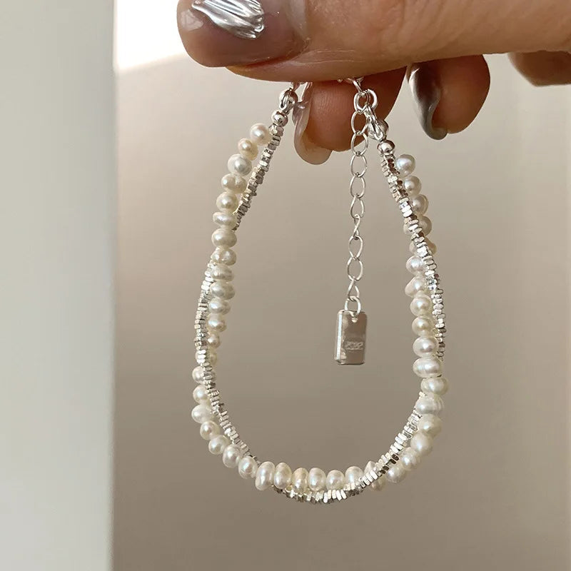 Silver Foam Pearl Bracelet-shell jewelry-boho style-beach outfit-boho chic style-bohemian jewelry-coastal look-beach style-sterling silver shell bracelet