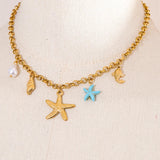 Starfish & Conch Charm Necklaces-shell bracelet-shell jewelry-turquoise bracelet-chain bracelet-beach style-bohemian jewelry-boho style-shell necklaces