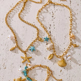 Starfish & Conch Charm Necklaces-shell bracelet-shell jewelry-turquoise bracelet-chain bracelet-beach style-bohemian jewelry-boho style-shell necklaces