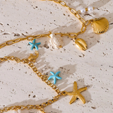 Starfish & Conch Charm Necklaces-shell bracelet-shell jewelry-turquoise bracelet-chain bracelet-beach style-bohemian jewelry-boho style-shell necklaces
