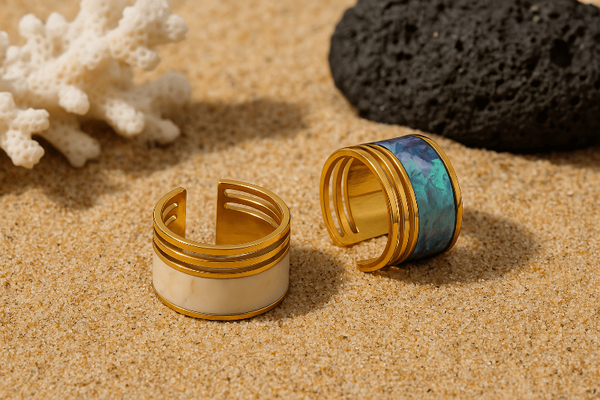 strata-cuff-shell-ring-white_shell ring-golden shell ring-shell ring-shell jewelry-beach outfit ring-beach style-boho style-bohemian jewelry