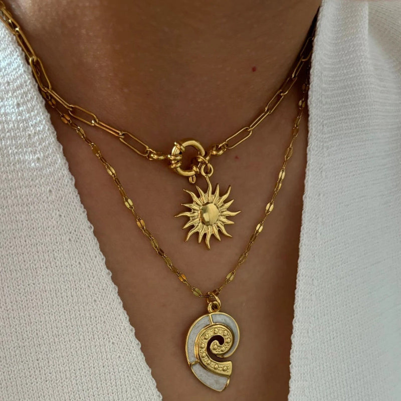 layered shell necklace- shell necklace-golden layered shell necklace-shell jewelry