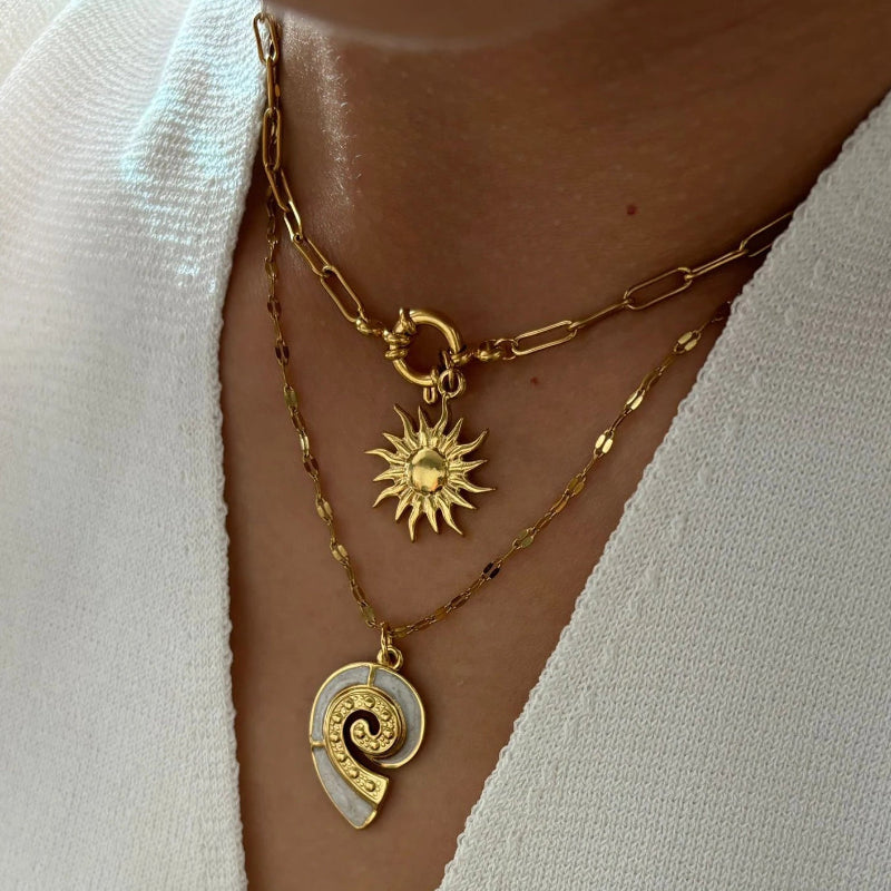 layered shell necklace- shell necklace-golden layered shell necklace-shell jewelry