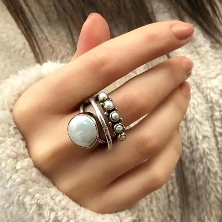 Vintage Boho Chic Pearl Ring-Pearl ring-shell ring-sterling silver pearl ring-boho chic style-bohemian jewelry