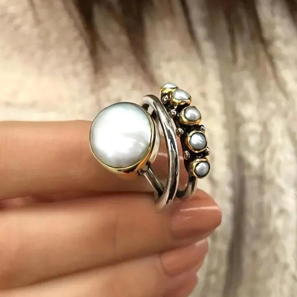 Vintage Boho Chic Pearl Ring-Pearl ring-shell ring-sterling silver pearl ring-boho chic style-bohemian jewelry