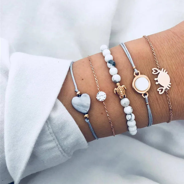Wander & Tide Boho Coastal Bracelet Set-shell jewelry-boho style-beach outfit-boho chic style-bohemian jewelry-coastal look-beach style