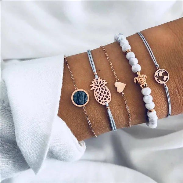 Wander & Tide Boho Coastal Bracelet Set-shell jewelry-boho style-beach outfit-boho chic style-bohemian jewelry-coastal look-beach style