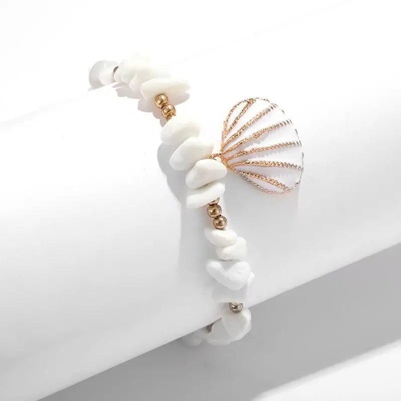 Boho Shell Beaded Bracelets-turquoise bracelets-shell bracelets-scalop shell bracelets-shell jewelry