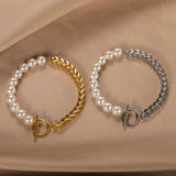 Chic Pearl Toggle Bracelet-gold chain pearl bracelet-shell bracelet-shell jewelry-pearl bracelet-boho chic style wedding bracelet-silver chain pearl bracelet
