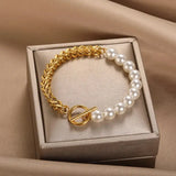 Chic Pearl Toggle Bracelet-gold chain pearl bracelet-shell bracelet-shell jewelry-pearl bracelet-boho chic style wedding bracelet