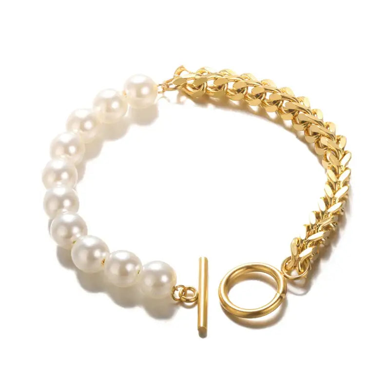 Chic Pearl Toggle Bracelet-gold chain pearl bracelet-shell bracelet-shell jewelry-pearl bracelet-boho chic style wedding bracelet-silver chain pearl bracelet