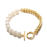 Chic Pearl Toggle Bracelet-gold chain pearl bracelet-shell bracelet-shell jewelry-pearl bracelet-boho chic style wedding bracelet-silver chain pearl bracelet
