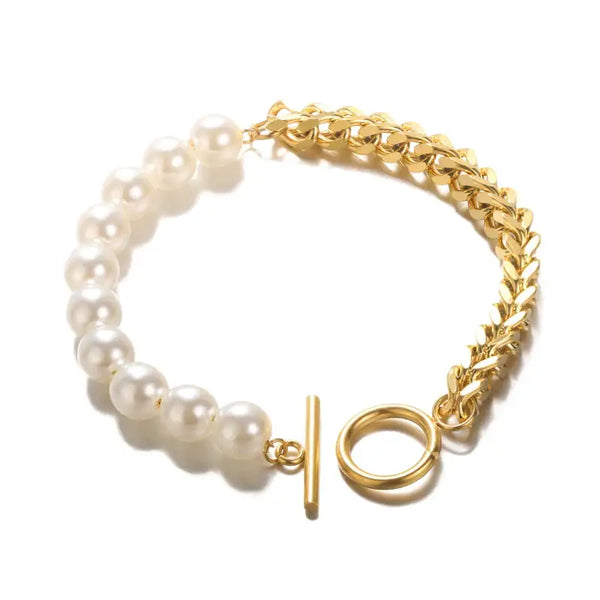 Chic Pearl Toggle Bracelet-gold chain pearl bracelet-shell bracelet-shell jewelry-pearl bracelet-boho chic style wedding bracelet-silver chain pearl bracelet