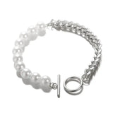 Chic Pearl Toggle Bracelet-gold chain pearl bracelet-shell bracelet-shell jewelry-pearl bracelet-boho chic style wedding bracelet-silver chain pearl bracelet
