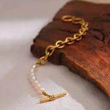shell bracelet-pearl bracelet-shell jewelry-chain bracelet-gold and pearl chain bracelet