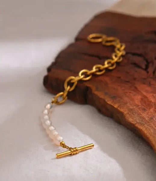 shell bracelet-pearl bracelet-shell jewelry-chain bracelet-gold and pearl chain bracelet