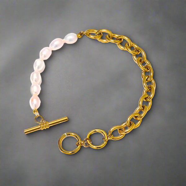 shell bracelet-pearl bracelet-shell jewelry-chain bracelet-gold and pearl chain bracelet